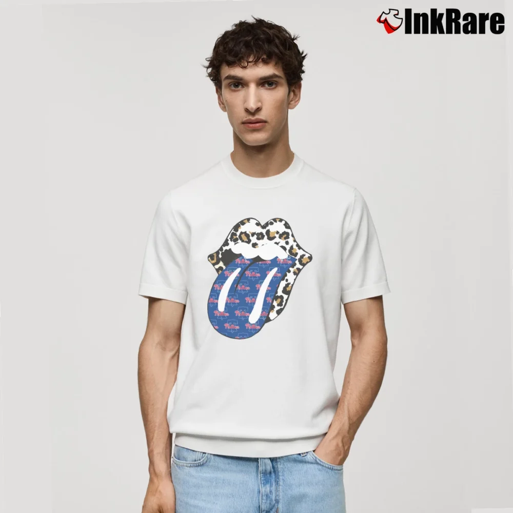 Men’s Phillies Rolling Stones Leopard Baseball Fan Classic T-Shirt in white | Soft, Breathable Everyday Wear