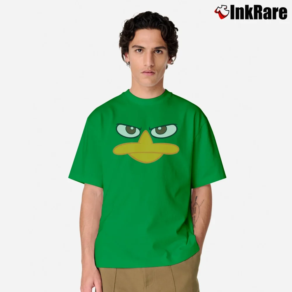 Men’s Phineas and Ferb Perry the Platypus Face Classic T-Shirt in irish green | Soft, Breathable Everyday Wear