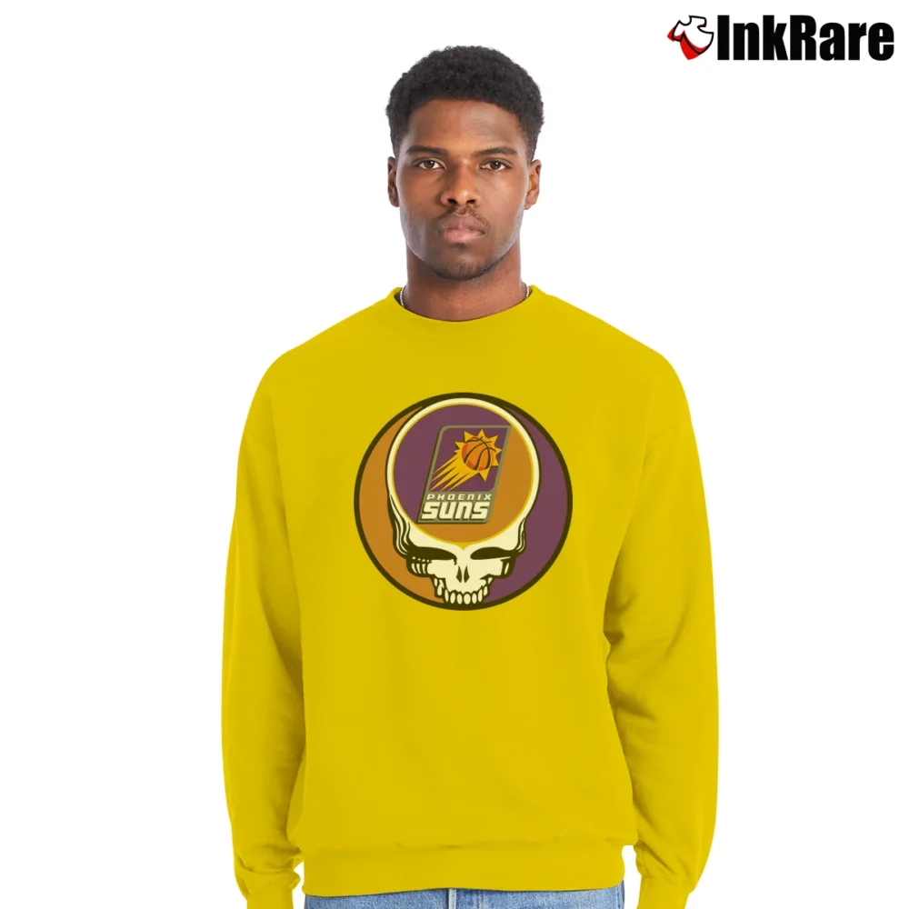 Men’s Phoenix Suns Grateful Dead Steal Your Face Basketball Crewneck Sweatshirt in yellow | Cozy Fabric, Clean Style