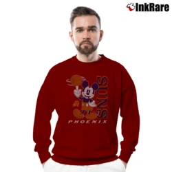 Men’s Phoenix Suns Mickey Mouse Basketball Squad Crewneck Sweatshirt in maroon | Cozy Fabric, Clean Style