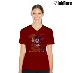Women’s Phoenix Suns Mickey Mouse Basketball Squad V-Neck Tee in maroon | Chic Neckline, Soft Texture