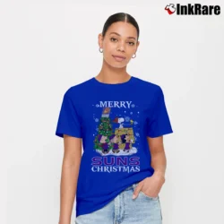 Women’s Phoenix Suns Snoopy Christmas Ugly Sweater Signature T-Shirt in royal blue | Soft, Flattering Fit