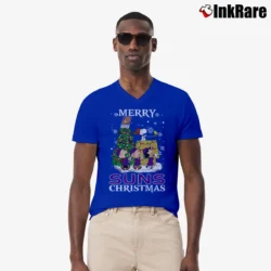 Men’s Phoenix Suns Snoopy Christmas Ugly Sweater V-Neck Tee in royal blue | Sharp, Breathable, Everyday Staple