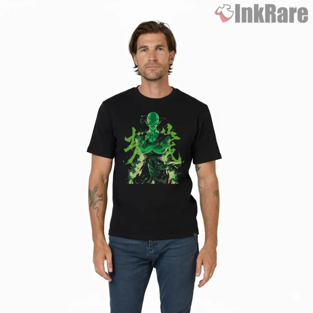 Piccolo Emerald Demon Guardian Aura Shirt on black short sleeve shirt for men graphic tee