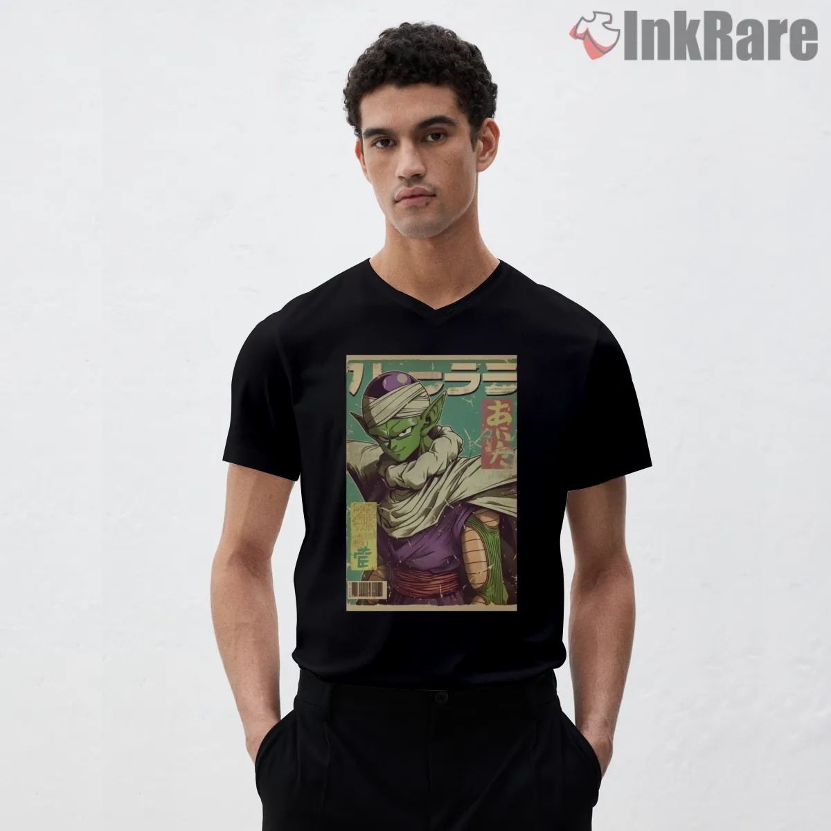 Piccolo Vintage Magazine Cover Retro Art V Neck Black Piccolo Vintage Magazine Cover Retro Art Shirt on black v-neck shirt for men graphic tee