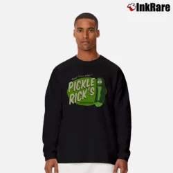 Men’s Pickle Rick And Morty Button Up Style Long-Sleeve Shirt in black | Sleek, Lightweight, Year-Round Wear
