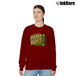 Women’s Pickle Rick And Morty Button Up Style Relaxed Sweatshirt in maroon | Soft, Laid-Back Vibe