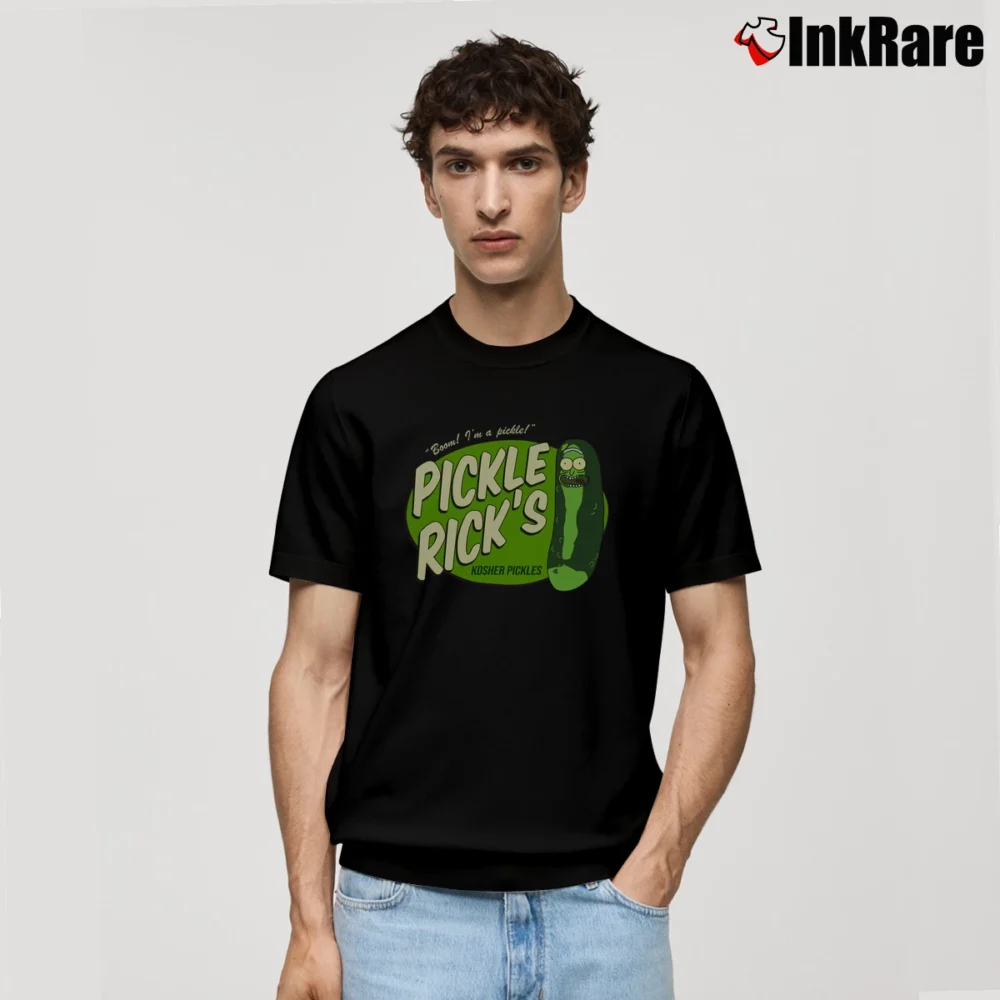 Men’s Pickle Rick And Morty Button Up Style Classic T-Shirt in black | Soft, Breathable Everyday Wear