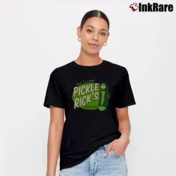 Women’s Pickle Rick And Morty Button Up Style Signature T-Shirt in black | Soft, Flattering Fit