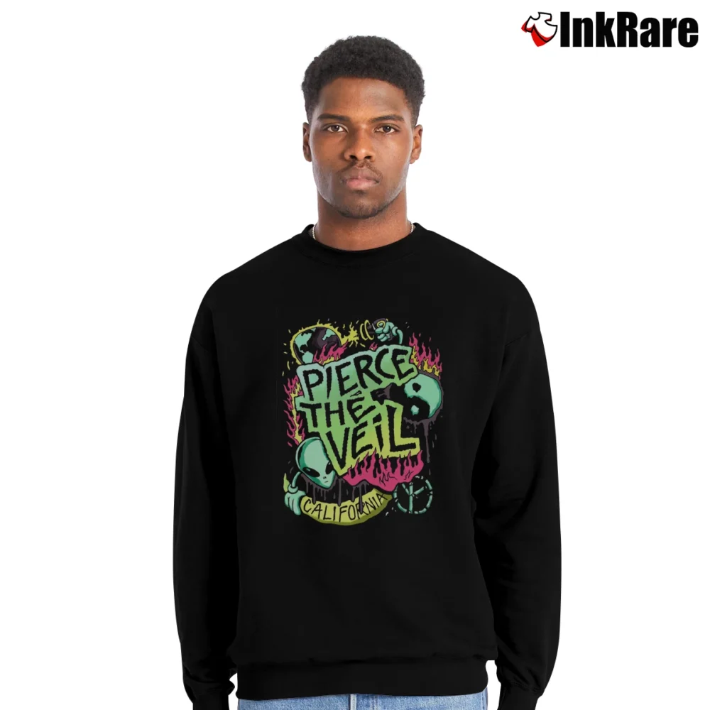 Men’s Pierce The Veil California Crewneck Sweatshirt in black | Cozy Fabric, Clean Style
