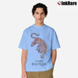 Men’s Pierre Balmain Designer Tiger Logo Classic T-Shirt in light blue | Soft, Breathable Everyday Wear