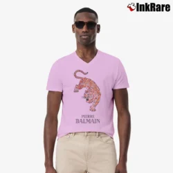 Men’s Pierre Balmain Designer Tiger Logo V-Neck Tee in light pink | Sharp, Breathable, Everyday Staple