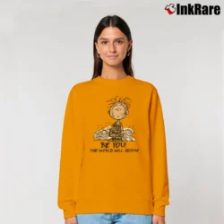 Women’s Pig - Pen Be You The World Will Adjust Snoopy Peanuts Cartoon Classic Relaxed Sweatshirt in orange | Soft, Laid-Back Vibe