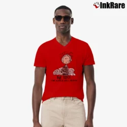 Men’s Pig - Pen Be You The World Will Adjust Snoopy Peanuts Cartoon Classic V-Neck Tee in red | Sharp, Breathable, Everyday Staple