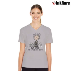Women’s Pig - Pen Be You The World Will Adjust Snoopy Peanuts Cartoon Classic V-Neck Tee in sport grey | Chic Neckline, Soft Texture