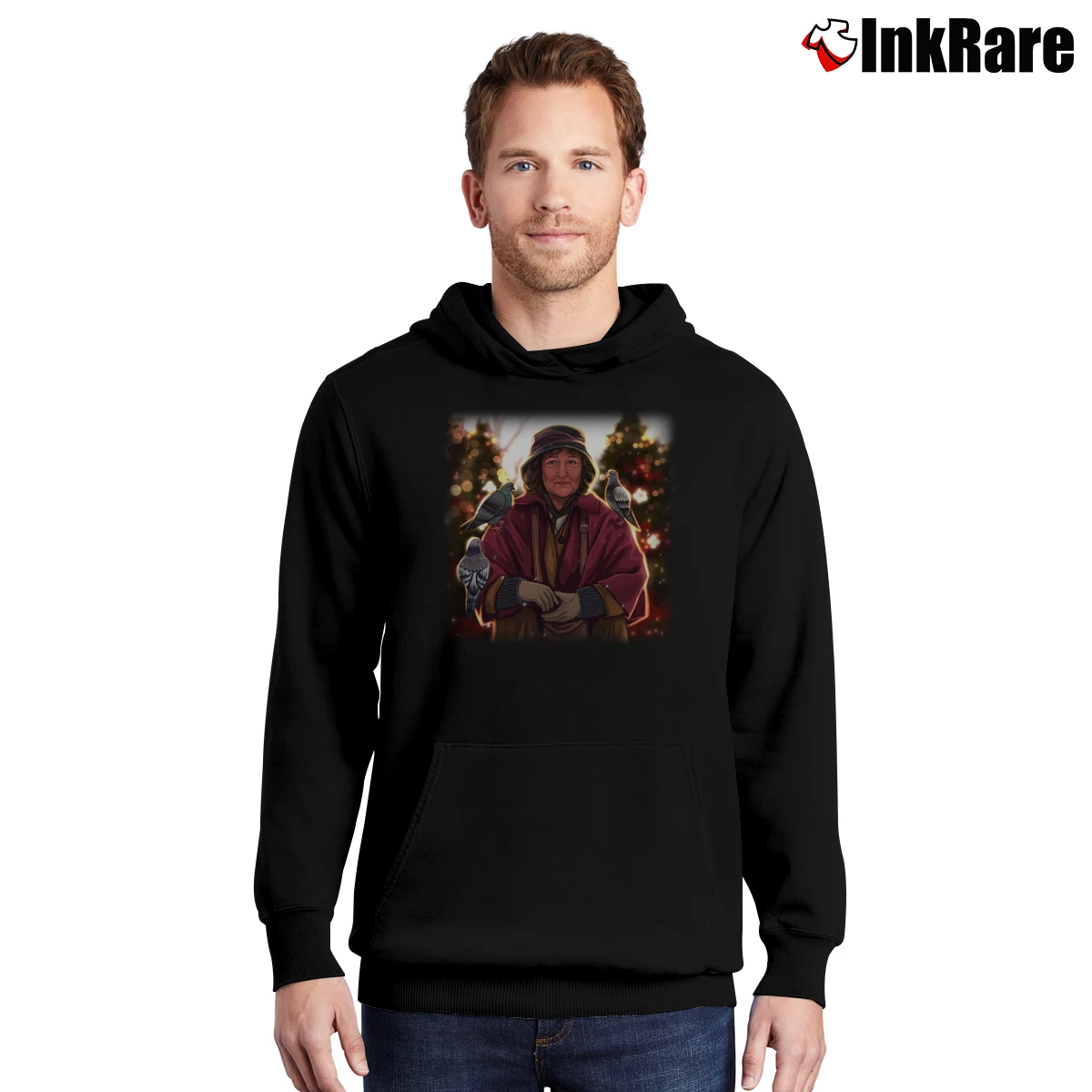 Pigeon Lady Home Alone Men’s Pullover Hoodie in black – Ultimate Warmth Men’s Pigeon Lady Home Alone Pullover Hoodie in black | Cozy, Durable, Modern Fit