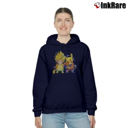 Women’s Pikachu And Goku Dragon Ball Pokemon Mashup Cozy Hoodie in navy | Warm, Structured, Stylish