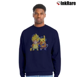 Men’s Pikachu And Goku Dragon Ball Pokemon Mashup Crewneck Sweatshirt in navy | Cozy Fabric, Clean Style