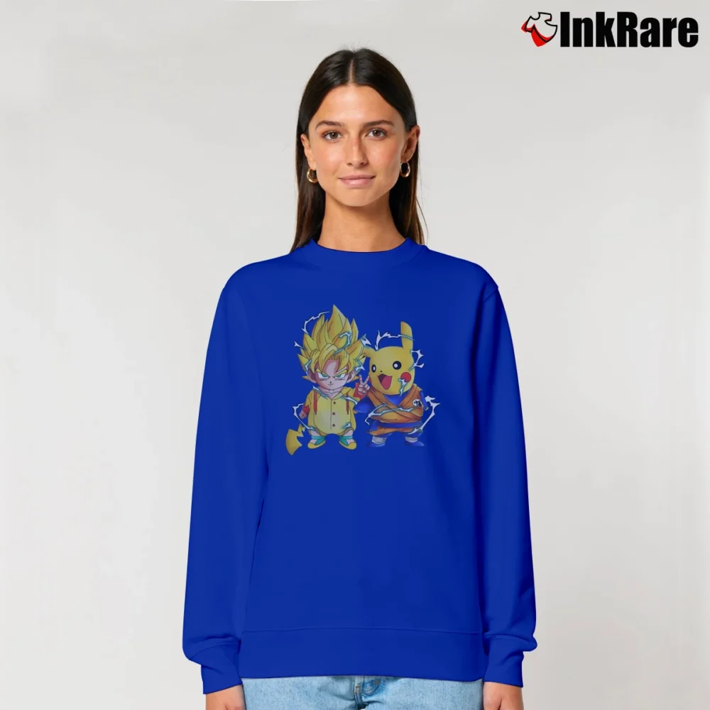 Women’s Pikachu And Goku Dragon Ball Pokemon Mashup Relaxed Sweatshirt in royal blue | Soft, Laid-Back Vibe
