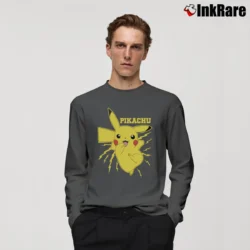 Men’s Pikachu Bolt Pokemon Graphic Long-Sleeve Shirt in charcoal | Sleek, Lightweight, Year-Round Wear