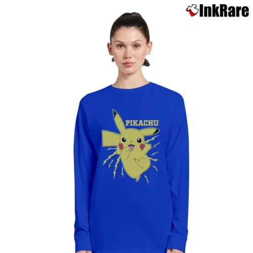 Women’s Pikachu Bolt Pokemon Graphic Long-Sleeve Top in royal blue | Sleek, Versatile, All-Season