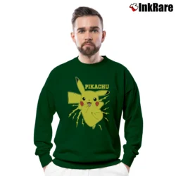 Men’s Pikachu Bolt Pokemon Graphic Crewneck Sweatshirt in forest green | Cozy Fabric, Clean Style