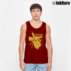 Men’s Pikachu Bolt Pokemon Graphic Tank Top in maroon | Breathable, Active-Friendly Design