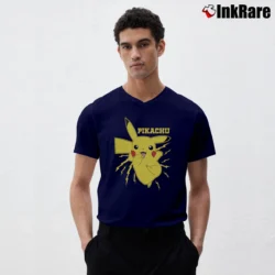 Men’s Pikachu Bolt Pokemon Graphic V-Neck Tee in navy | Sharp, Breathable, Everyday Staple