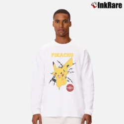 Men’s Pikachu Bolt Pokemon Long-Sleeve Shirt in white | Sleek, Lightweight, Year-Round Wear