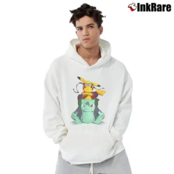 Men’s Pikachu Bulbasaur Naruto Jiraiya Pokemon Mashup Pullover Hoodie in white | Cozy, Durable, Modern Fit