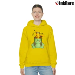 Women’s Pikachu Bulbasaur Naruto Jiraiya Pokemon Mashup Cozy Hoodie in yellow | Warm, Structured, Stylish