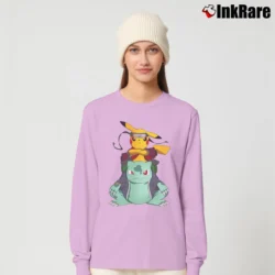Women’s Pikachu Bulbasaur Naruto Jiraiya Pokemon Mashup Long-Sleeve Top in light pink | Sleek, Versatile, All-Season