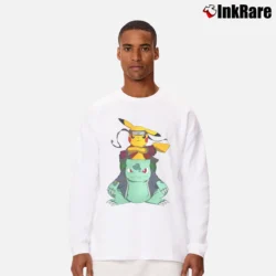 Men’s Pikachu Bulbasaur Naruto Jiraiya Pokemon Mashup Long-Sleeve Shirt in white | Sleek, Lightweight, Year-Round Wear
