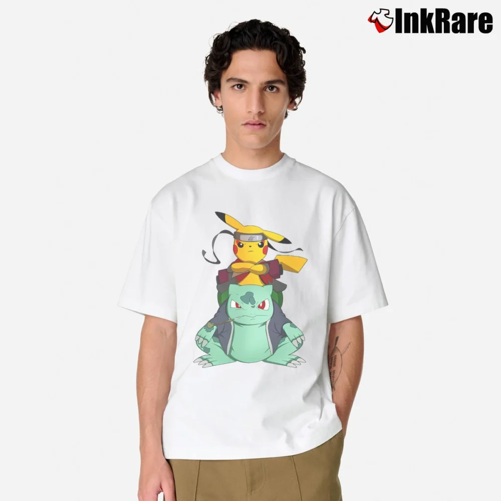 Men’s Pikachu Bulbasaur Naruto Jiraiya Pokemon Mashup Classic T-Shirt in white | Soft, Breathable Everyday Wear
