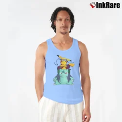 Men’s Pikachu Bulbasaur Naruto Jiraiya Pokemon Mashup Tank Top in light blue | Breathable, Active-Friendly Design