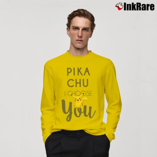 Pikachu I Choose You Pokemon Men’s Long-Sleeve Tee in yellow – Versatile Layering Men’s Pikachu I Choose You Pokemon Long-Sleeve Shirt in yellow | Sleek, Lightweight, Year-Round Wear