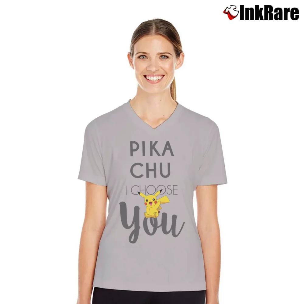 Women’s Pikachu I Choose You Pokemon V-Neck Tee in sport grey | Chic Neckline, Soft Texture