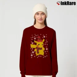 Women’s Pikachu Pokemon Christmas Funny Holiday Long-Sleeve Top in maroon | Sleek, Versatile, All-Season