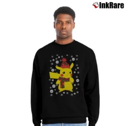 Men’s Pikachu Pokemon Christmas Funny Holiday Crewneck Sweatshirt in black | Cozy Fabric, Clean Style