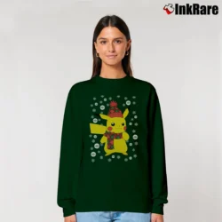Women’s Pikachu Pokemon Christmas Funny Holiday Relaxed Sweatshirt in forest green | Soft, Laid-Back Vibe
