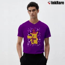 Men’s Pikachu Pokemon Christmas Funny Holiday V-Neck Tee in purple | Sharp, Breathable, Everyday Staple