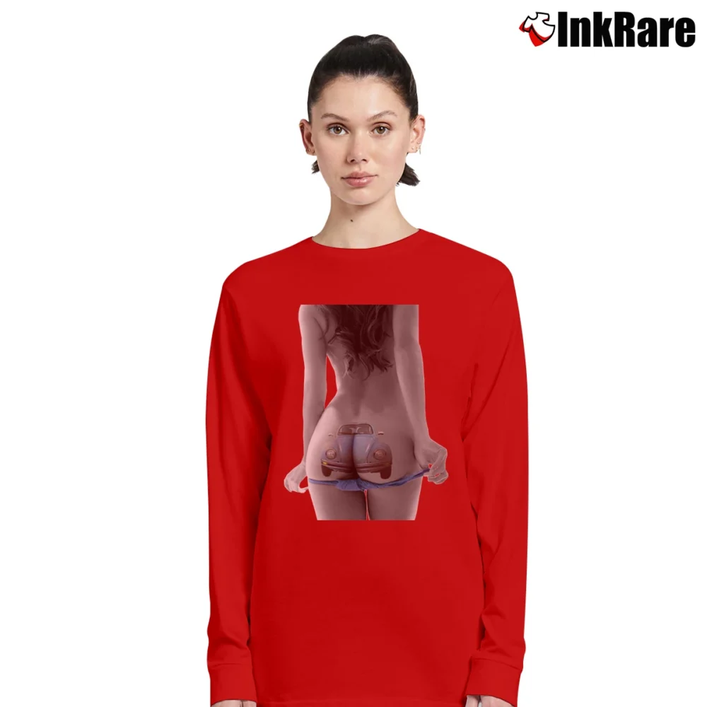 Women’s Pin Up Vw Beetle Bus Samba Graphic Long-Sleeve Top in red | Sleek, Versatile, All-Season