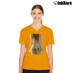 Women’s Pin Up Vw Beetle Bus Samba Graphic V-Neck Tee in orange | Chic Neckline, Soft Texture