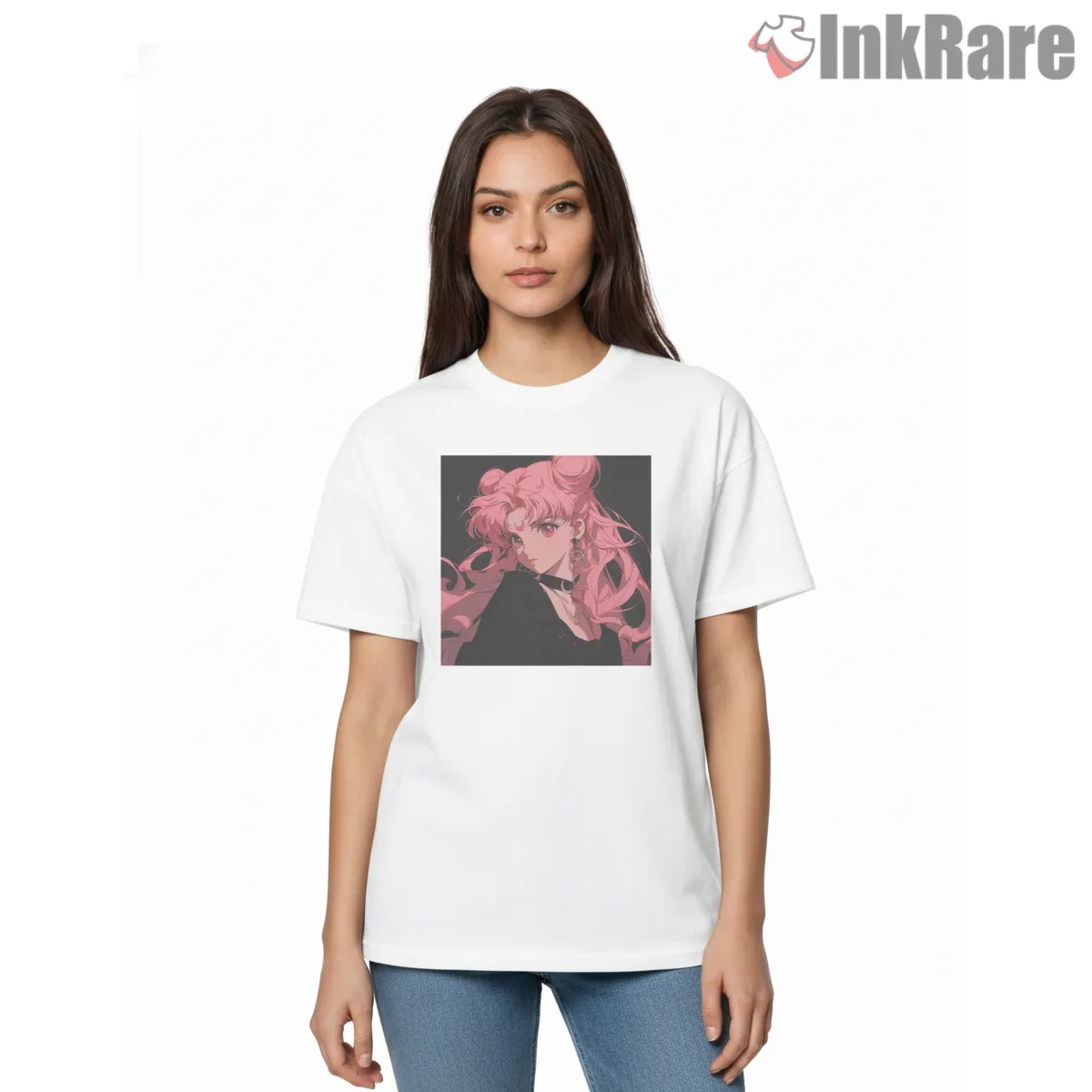 Pink Moon Princess Elegant Anime Short Sleeve White Pink Moon Princess Elegant Anime Shirt on white short sleeve shirt for women graphic tee