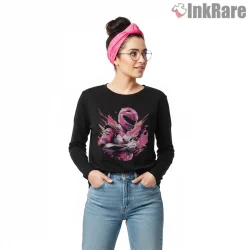 Pink Ranger Cosmic Energy Splash Hero Shirt on black long sleeve shirt for women graphic tee