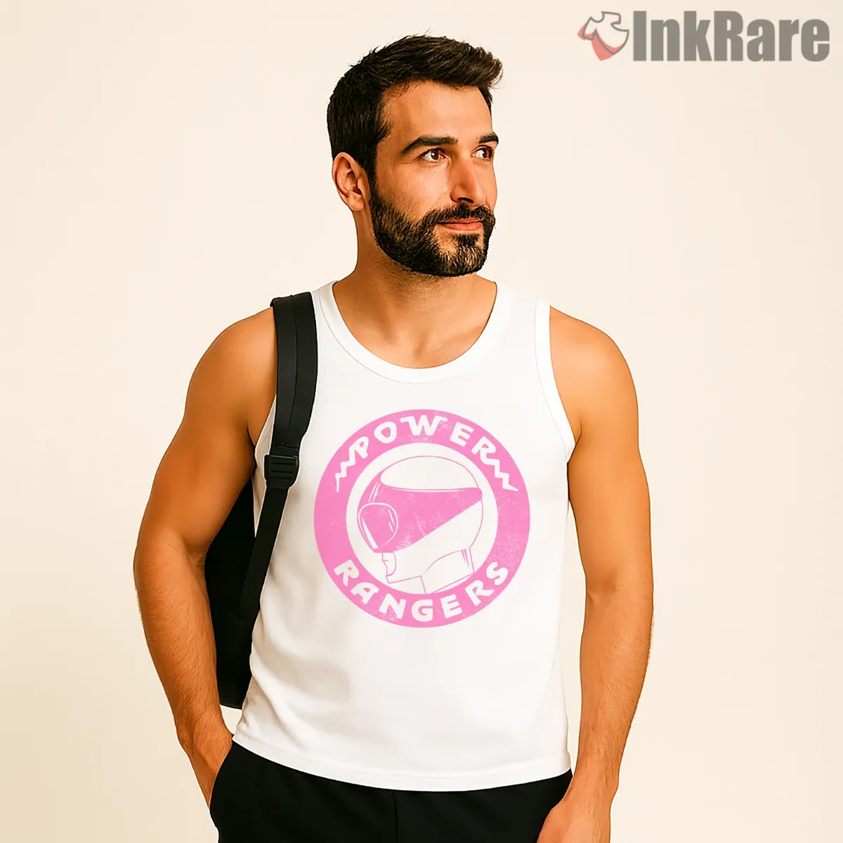 Pink Ranger Minimal Power Coin Tank Top White Pink Ranger Minimal Power Coin Shirt on white tank top for men graphic tee