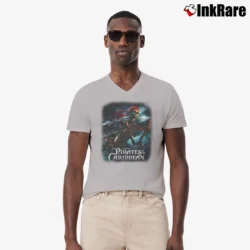 Men’s Pirates Of The Caribbean Walt Disney Movie Skeleton V-Neck Tee in sport grey | Sharp, Breathable, Everyday Staple