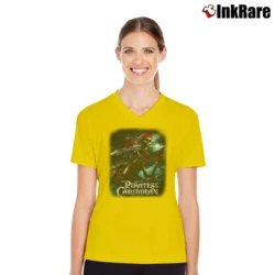 Women’s Pirates Of The Caribbean Walt Disney Movie Skeleton V-Neck Tee in yellow | Chic Neckline, Soft Texture