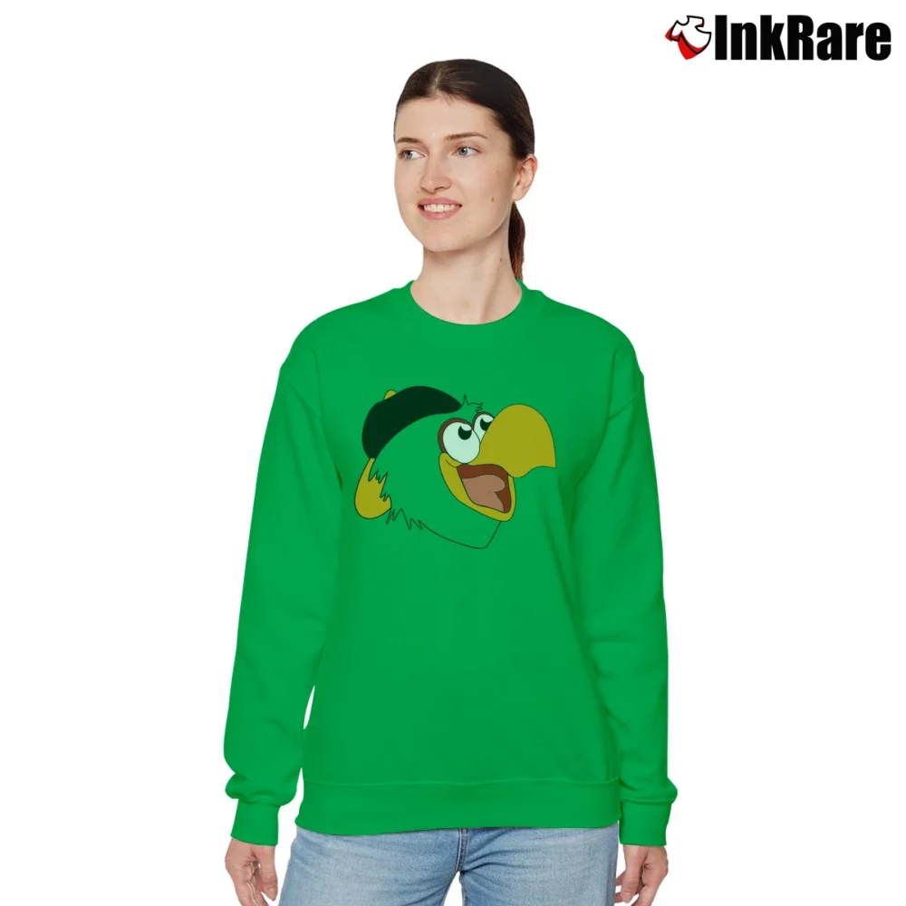 Women’s Pittsburgh Parrot Baseball Mascot Funny Relaxed Sweatshirt in irish green | Soft, Laid-Back Vibe
