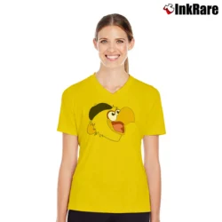 Women’s Pittsburgh Parrot Baseball Mascot Funny V-Neck Tee in yellow | Chic Neckline, Soft Texture